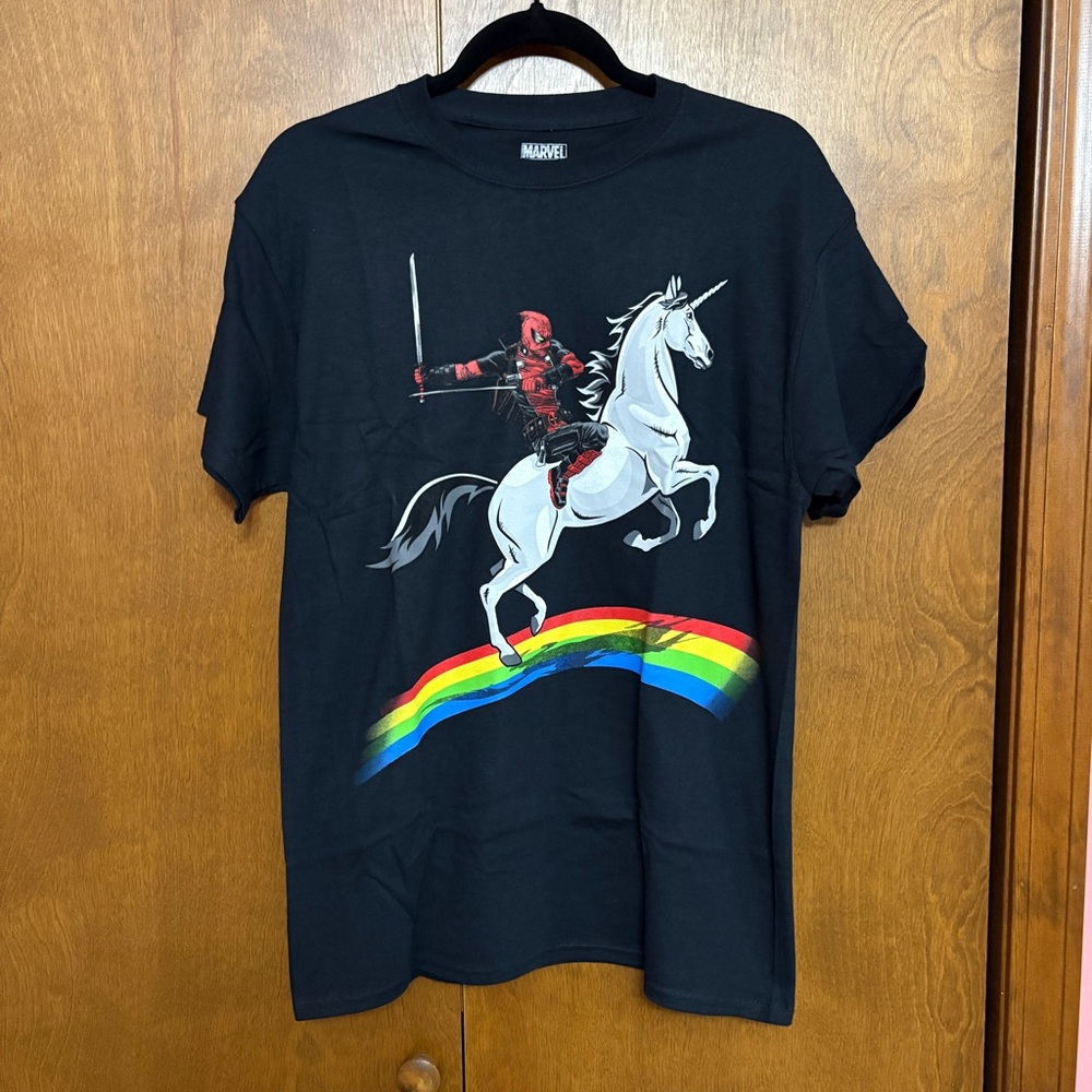 Marvel Deadpool Rainbow Unicorn T-shirt Streetwear  - NWT - Size: Medium